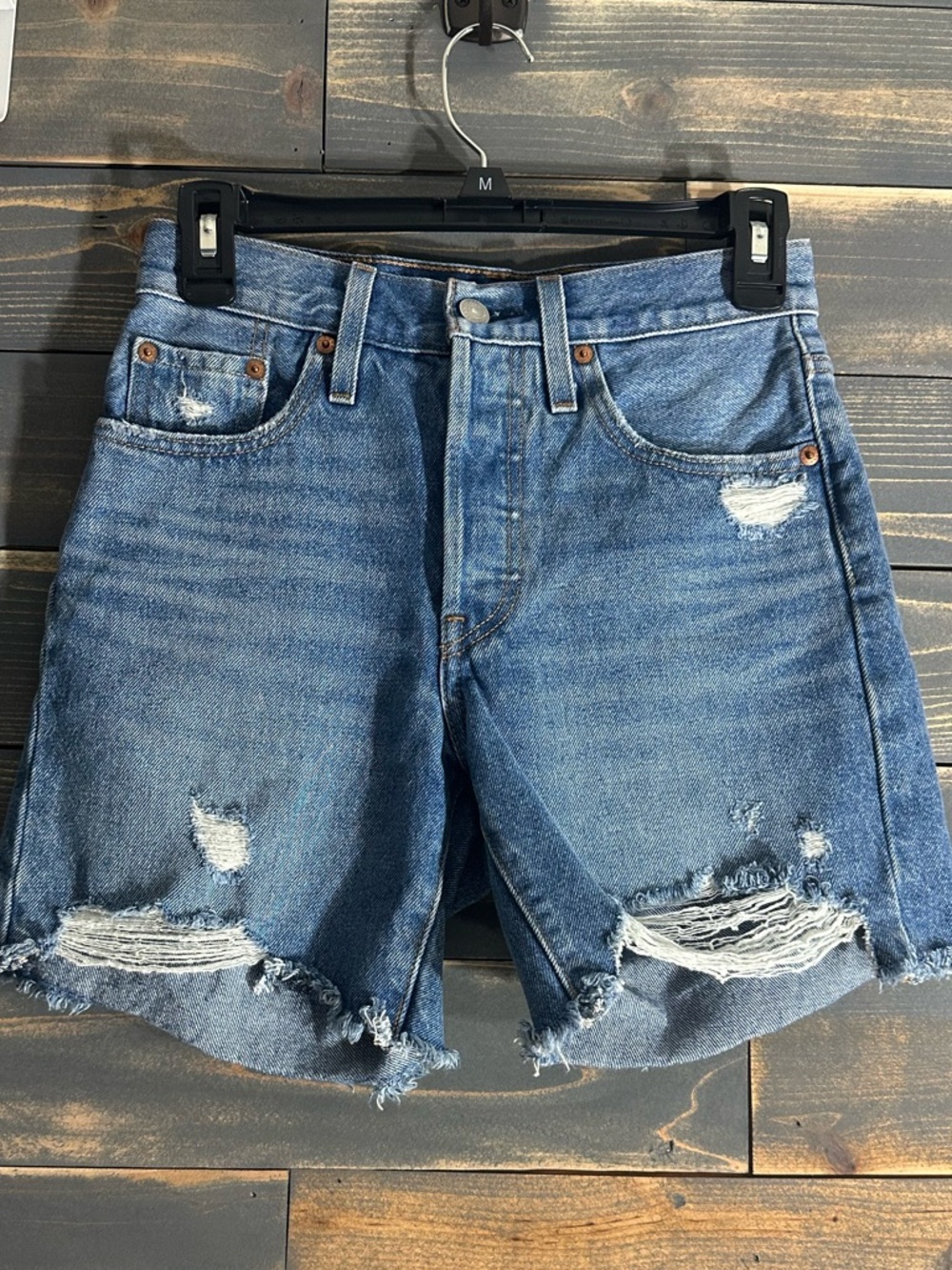 Levi's Blue Distressed Women's 501 Button-fly Cutoff  Shorts